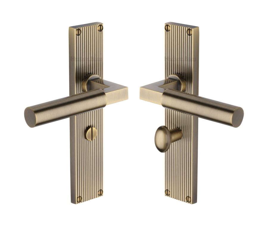 Heritage Brass Antique Brass Bauhaus Reeded Door Handle on Plate - Bathroom Set