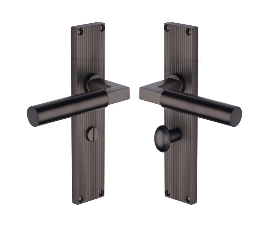 Heritage Brass Matt Bronze Bauhaus Reeded Door Handle on Plate - Bathroom Set