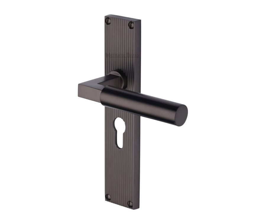 Heritage Brass Matt Bronze Bauhaus Reeded Door Handle on Plate - Euro Profile