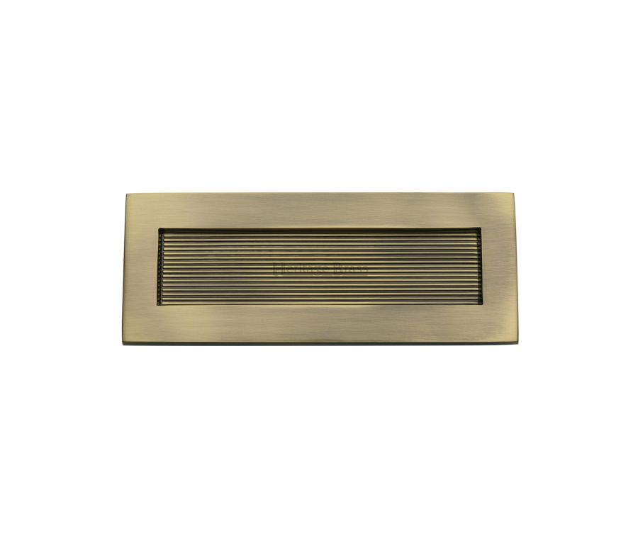 Heritage Brass Antique Brass Reeded Letterplate - 254 x 101mm