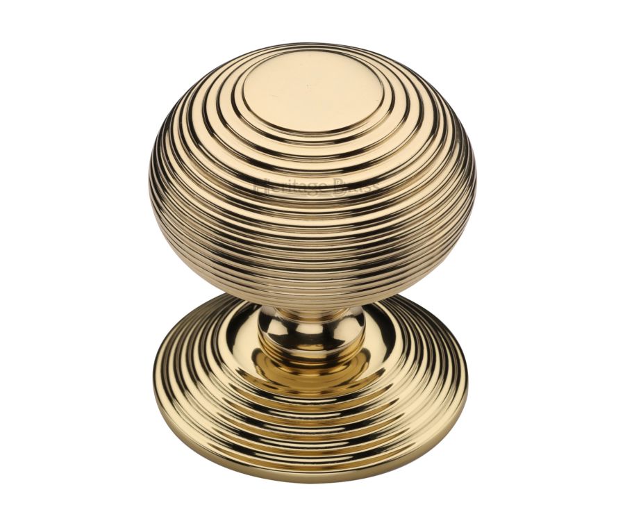 Heritage Brass Polished Brass Reeded Centre Door Knob - 76mm