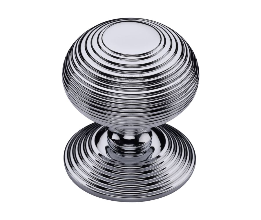 Heritage Brass Polished Chrome Reeded Centre Door Knob - 76mm