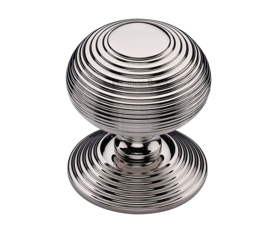 Heritage Brass Polished Nickel Finish Reeded Centre Door Knob - 76mm