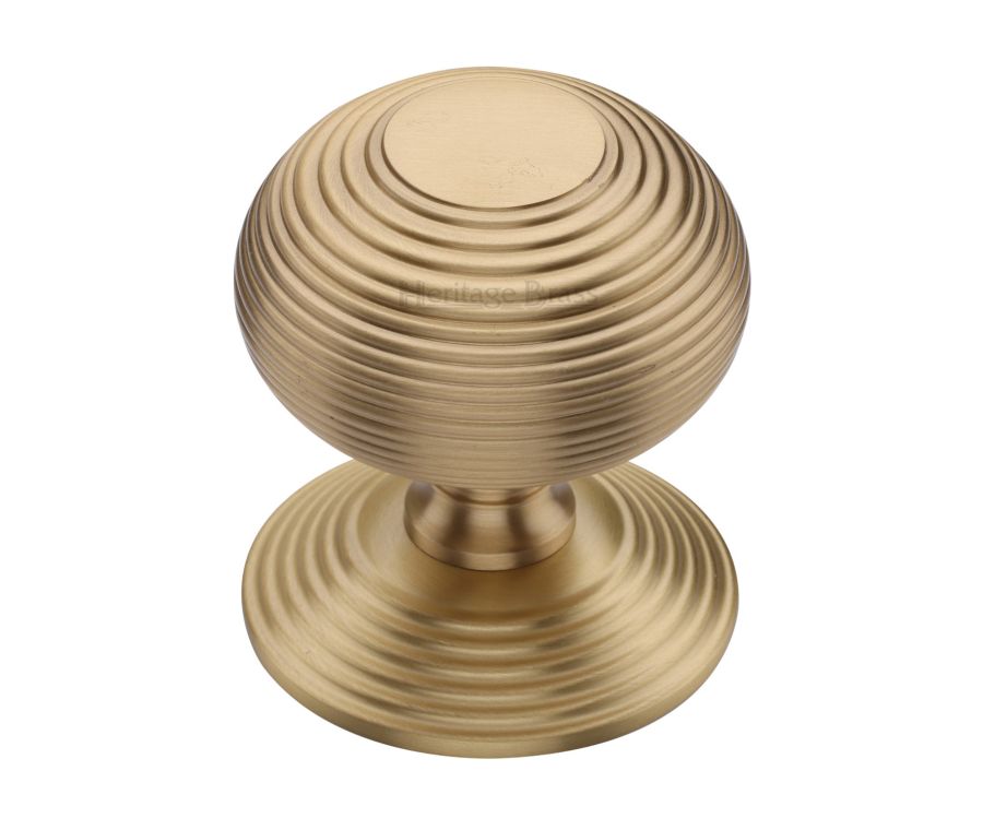 Heritage Brass Satin Brass Reeded Centre Door Knob - 76mm
