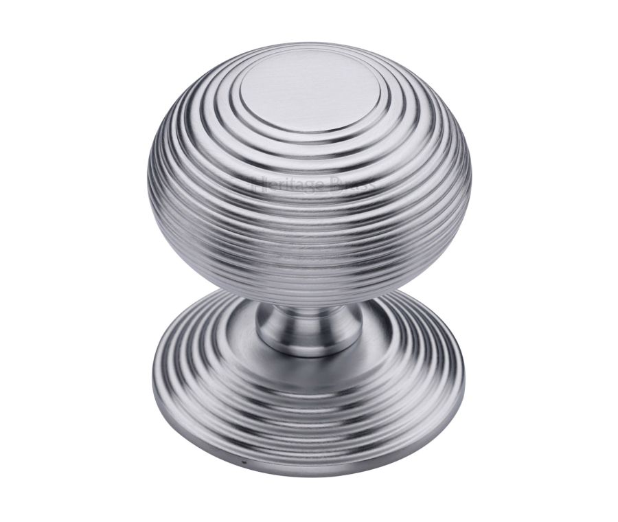 Heritage Brass Satin Chrome Reeded Centre Door Knob - 76mm