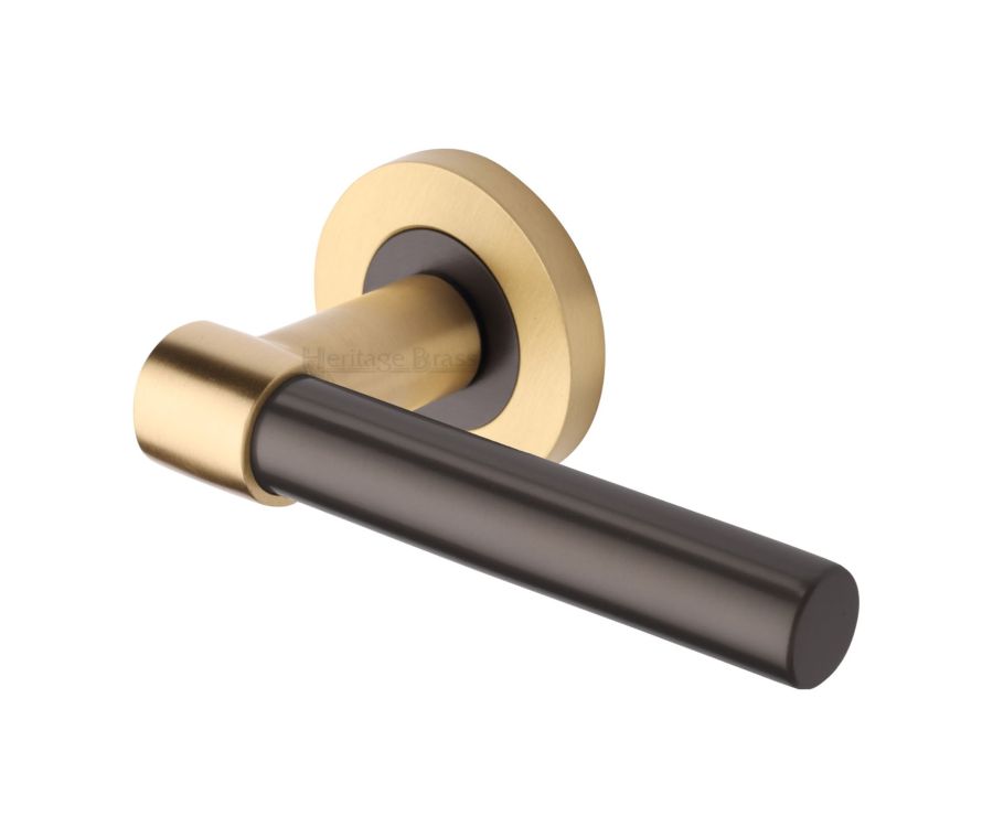 Matt Bronze/Satin Brass Phoenix Door Handle on Round Rose