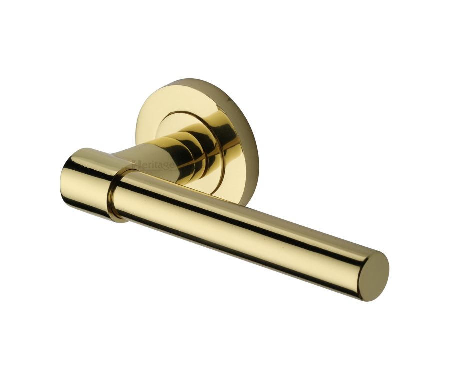 Polished Brass Phoenix Door Handle on Round Rose