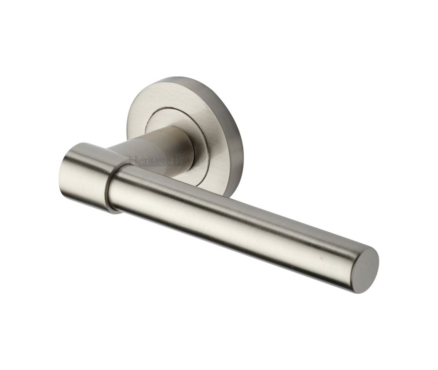 Satin Nickel Phoenix Door Handle on Round Rose