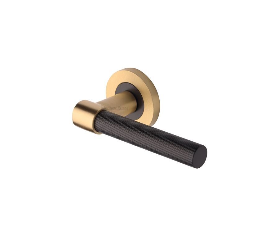 Matt Bronze/Satin Brass Phoenix Knurled Door Handle on Round Rose