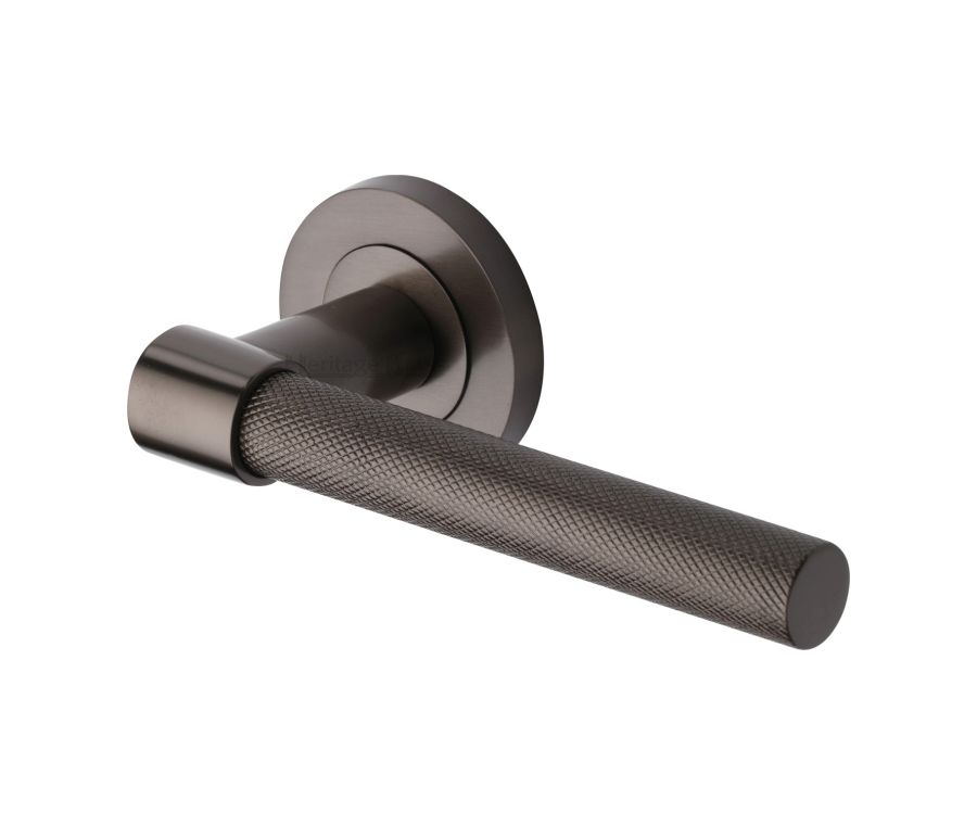 Matt Bronze Phoenix Knurled Door Handle on Round Rose