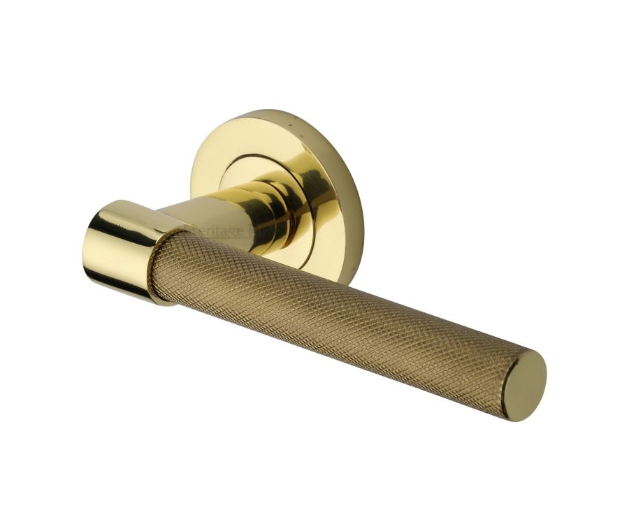 Polished Brass Phoenix Knurled Door Handle on Round Rose
