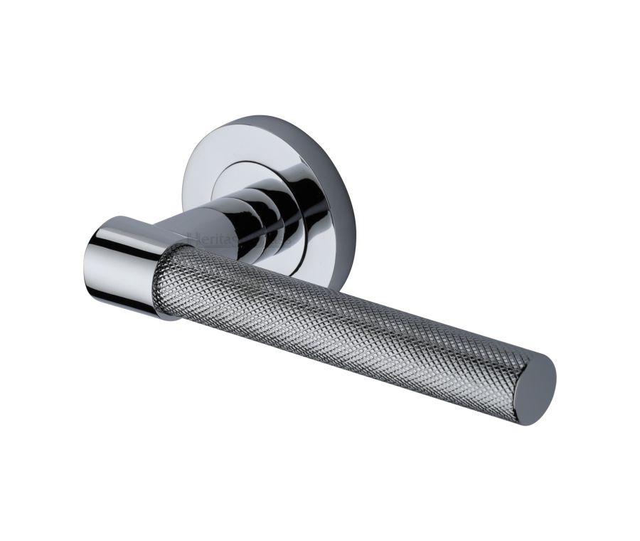 Polished Chrome Phoenix Knurled Door Handle on Round Rose