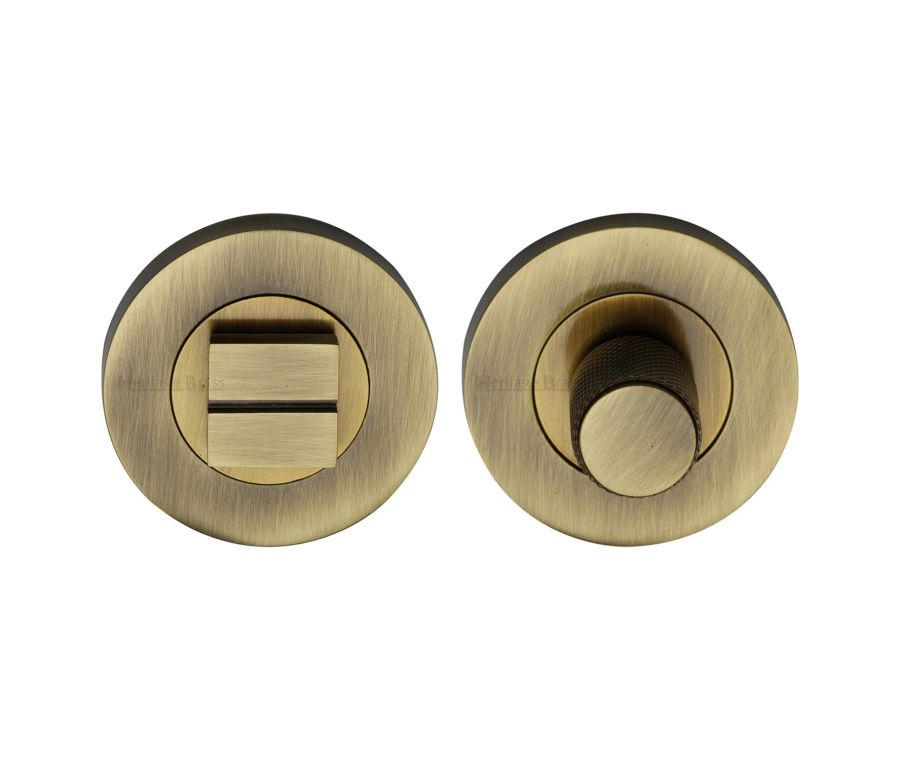 Antique Brass Round Knurled Bathroom Turn & Release