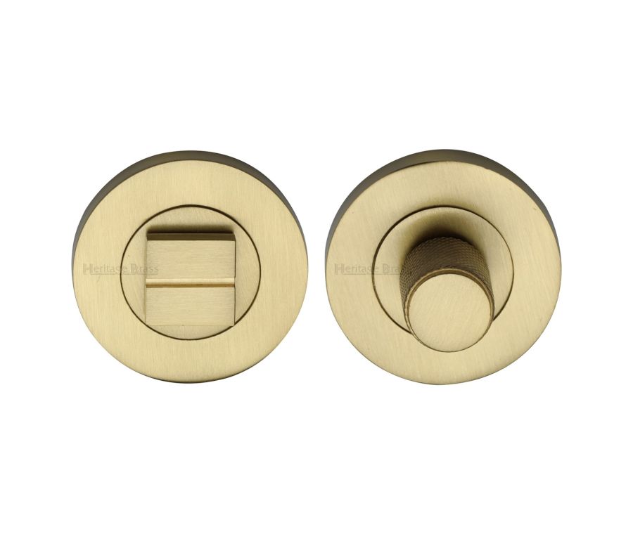 Satin Brass Round Knurled Bathroom Turn & Release