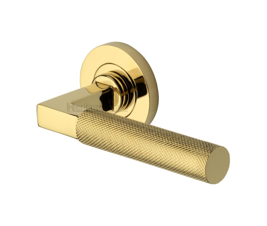 Polished Brass Signac Door Handle on Round Rose