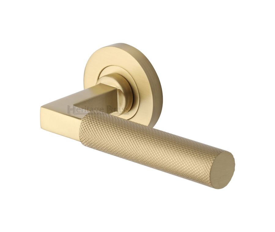 Satin Brass Signac Door Handle on Round Rose