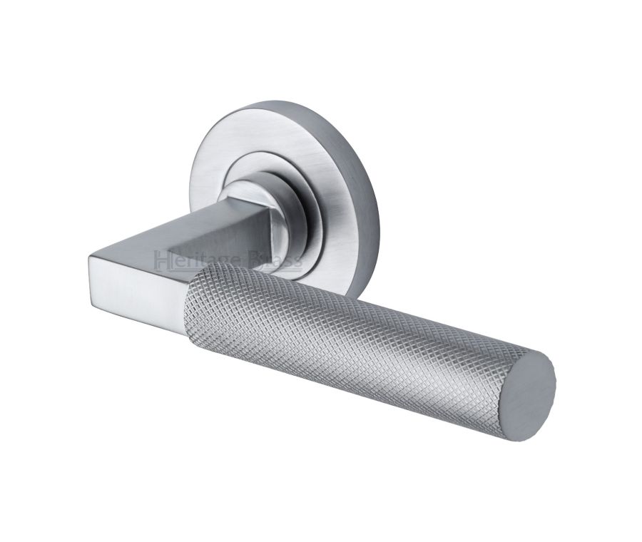 Satin Chrome Signac Door Handle on Round Rose