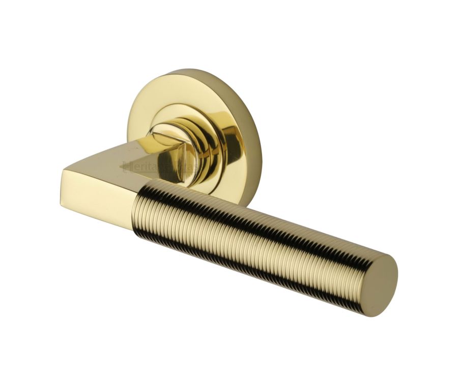Polished Brass Spectral Door Handle on Round Rose