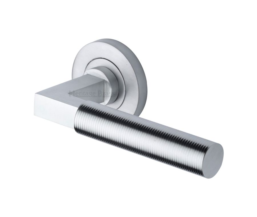 Satin Chrome Spectral Door Handle on Round Rose