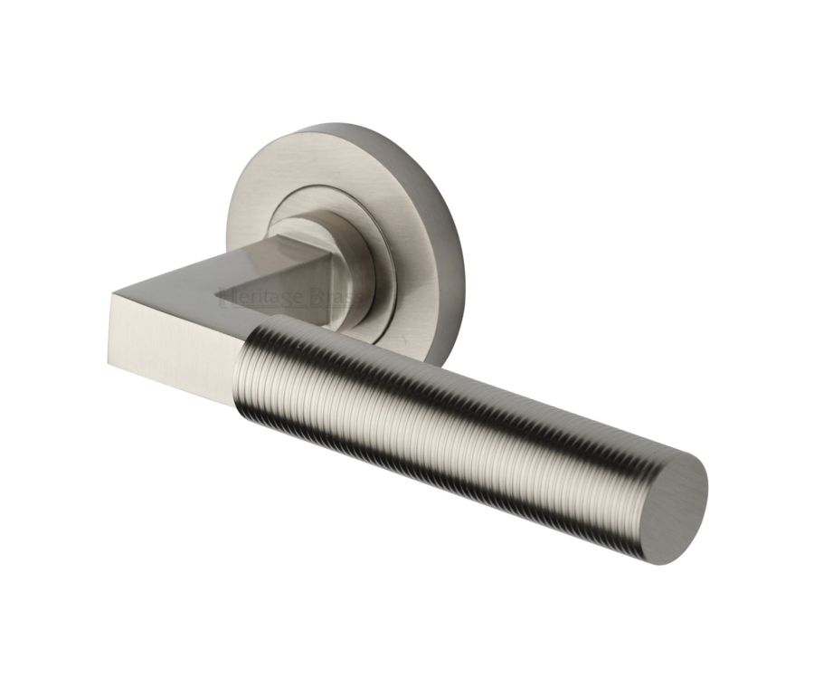 Satin Nickel Spectral Door Handle on Round Rose