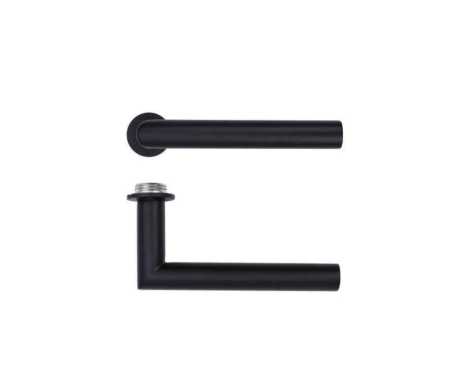 Powder Coat Black Lugano Lever on 32mm Round Mini Rose | RT010-MINI-PCB