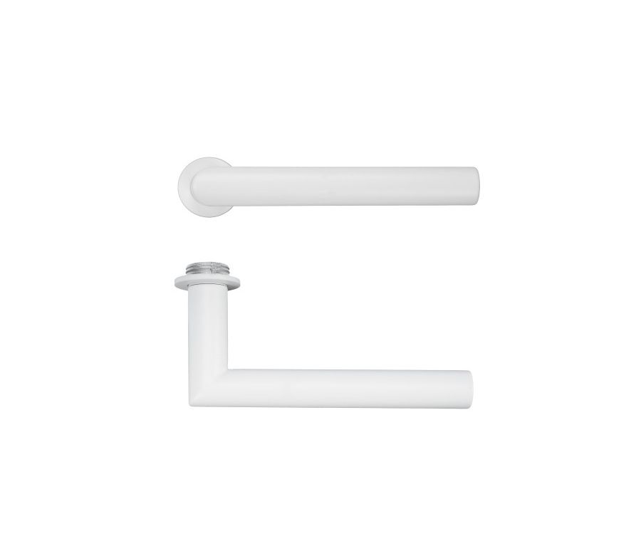Powder Coat White Lugano Lever on 32mm Round Mini Rose | RT010-MINI-PCW