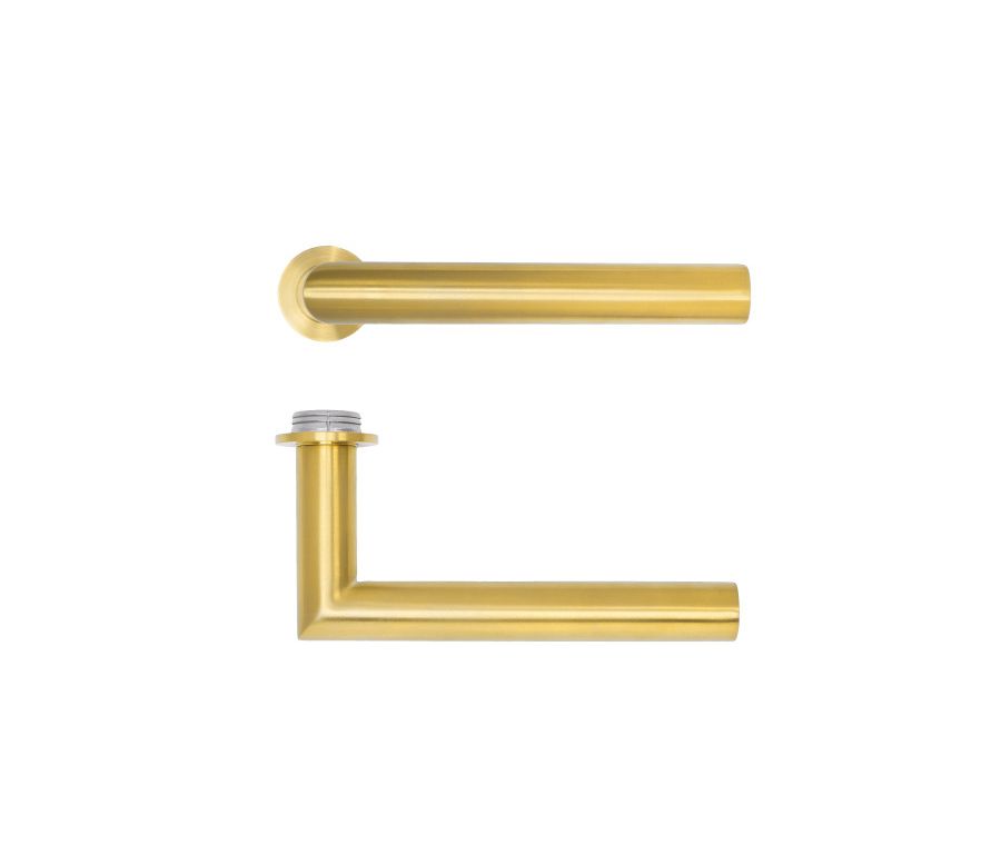 PVD Satin Brass Lugano Lever on 32mm Round Mini Rose | RT010-MINI-PVDSB