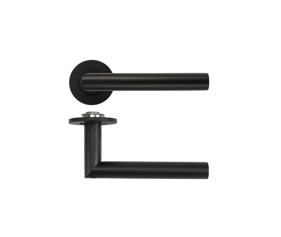 Matt Black Lugano Lever on 4mm Round Slim Rose | RT010-SLIM-PCB