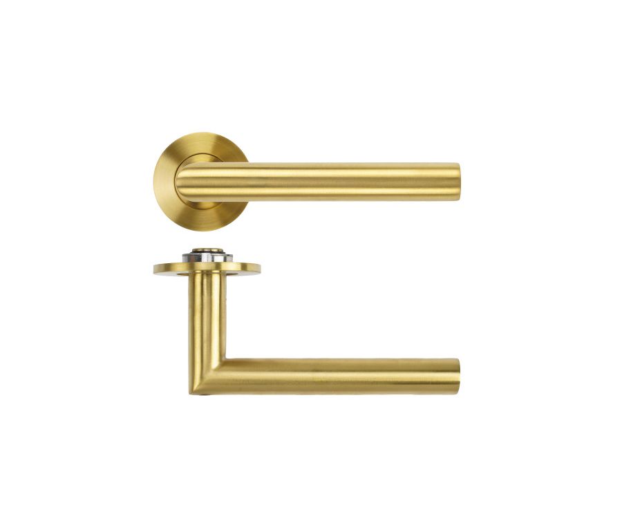 Satin Brass PVD Lugano Lever on 4mm Round Slim Rose | RT010-SLIM-SBPVD