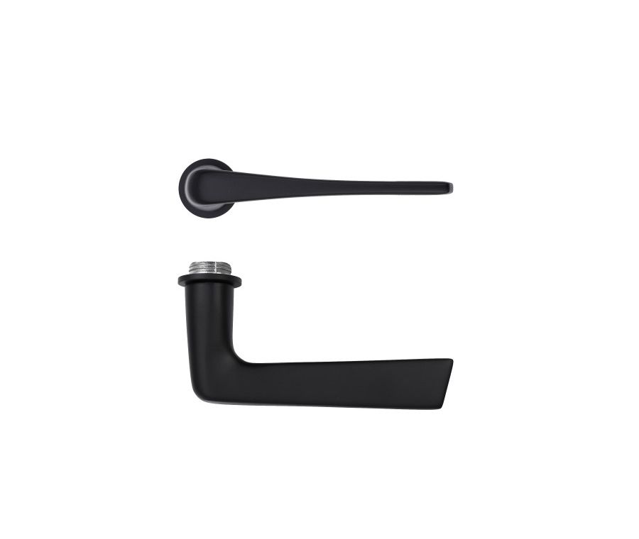Powder Coat Black Como Lever on 32mm Round Mini Rose | RT020-MINI-PCB
