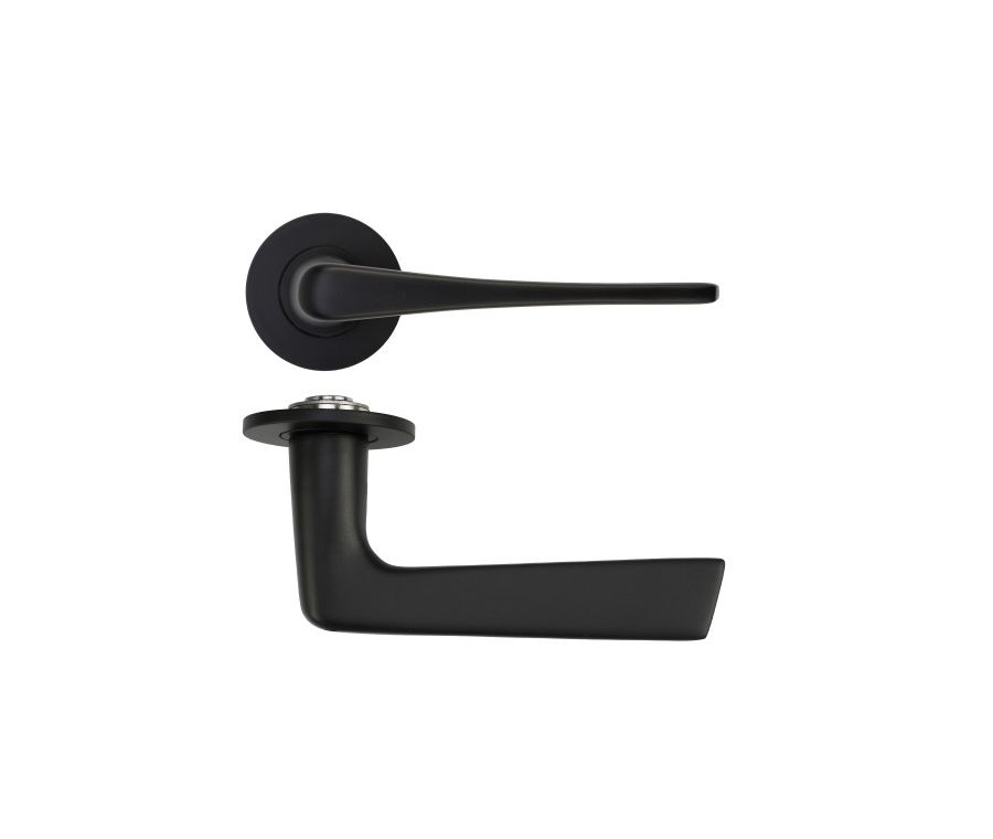 Matt Black Como Lever on 4mm Round Slim Rose | RT020-SLIM-PCB