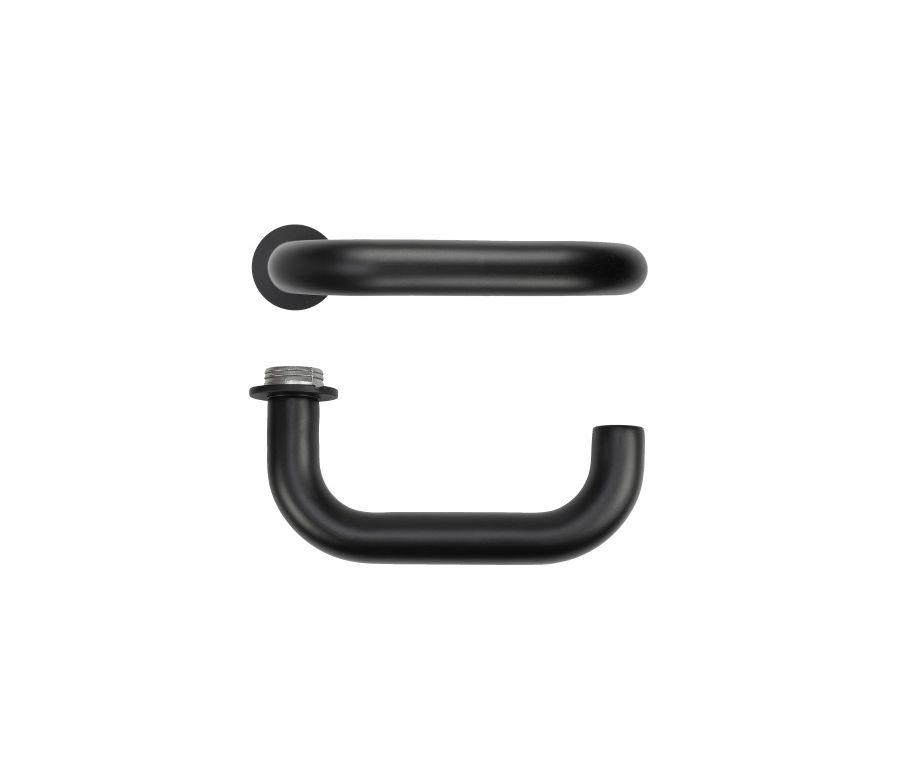 Powder Coat Black Maggiore Lever on 32mm Round Mini Rose | RT030-MINI-PCB