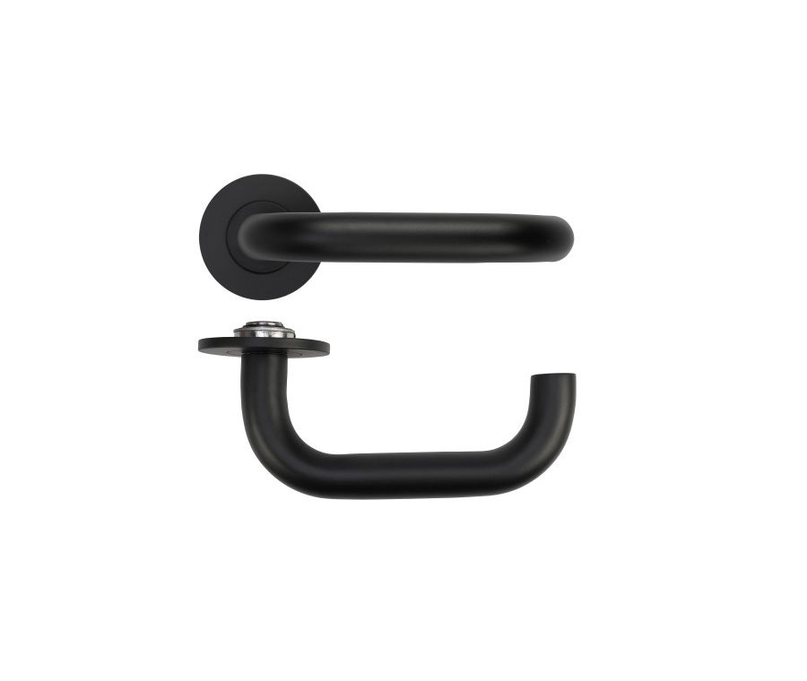 Matt Black Maggiore Lever on 4mm Round Slim Rose | RT030-SLIM-PCB