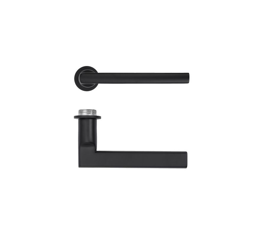 Powder Coat Black Varese Lever on 32mm Round Mini Rose | RT040-MINI-PCB