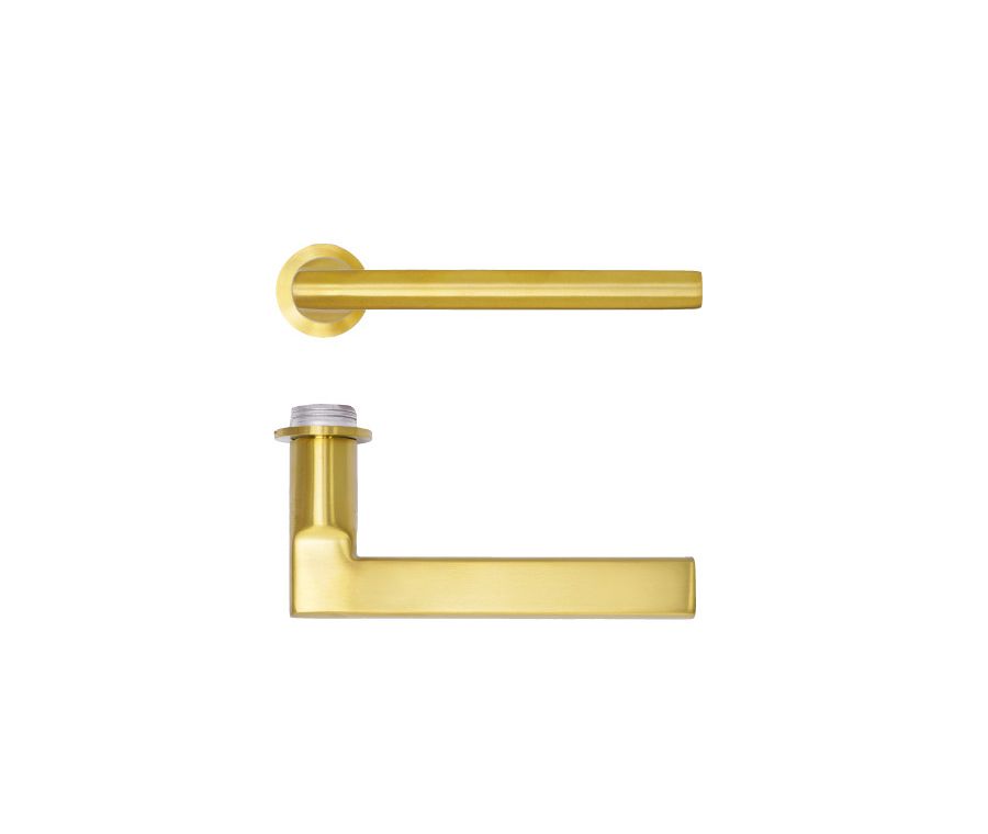 PVD Satin Brass Varese Lever on 32mm Round Mini Rose | RT040-MINI-PVDSB