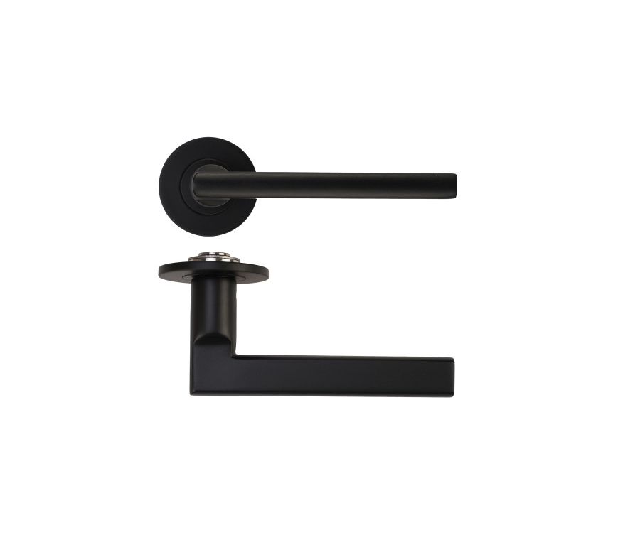 Matt Black Varese Lever on 4mm Round Slim Rose | RT040-SLIM-PCB