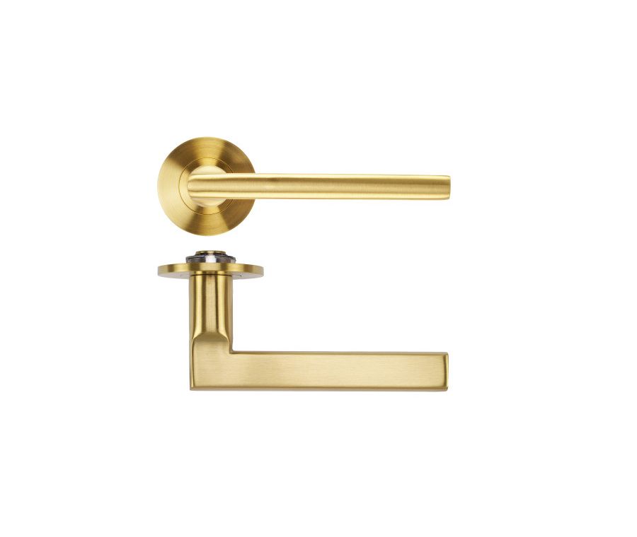Satin Brass PVD Varese Lever on 4mm Round Slim Rose | RT040-SLIM-PVDSB