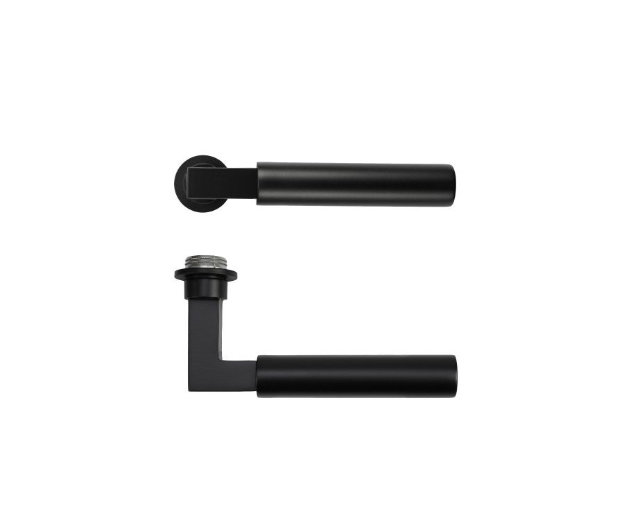 Powder Coat Black Garda Lever on 32mm Round Mini Rose | RT050-MINI-PCB