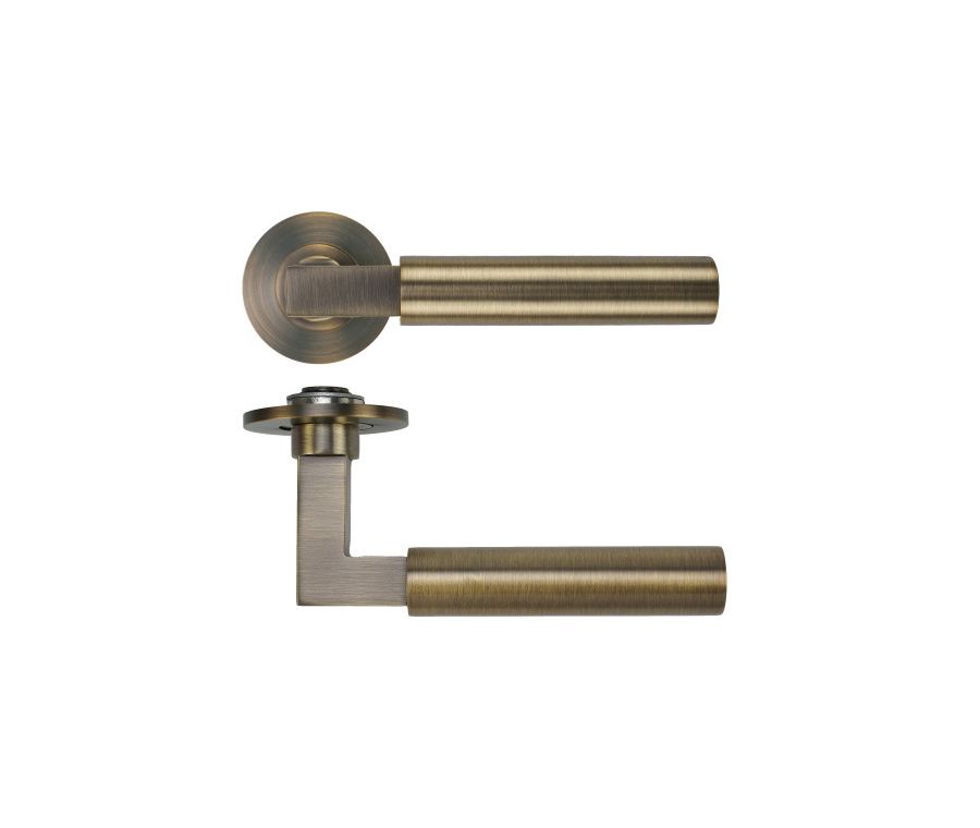 Antique Brass Garda Lever on 4mm Round Slim Rose | RT050-SLIM-AB