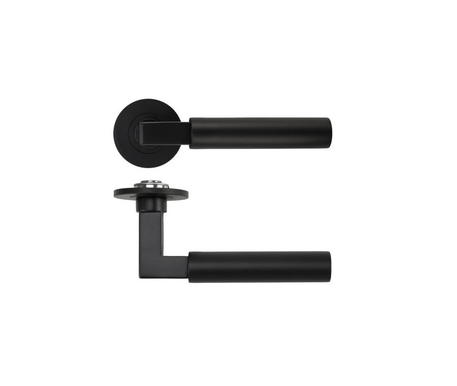 Matt Black Garda Lever on 4mm Round Slim Rose | RT050-SLIM-PCB