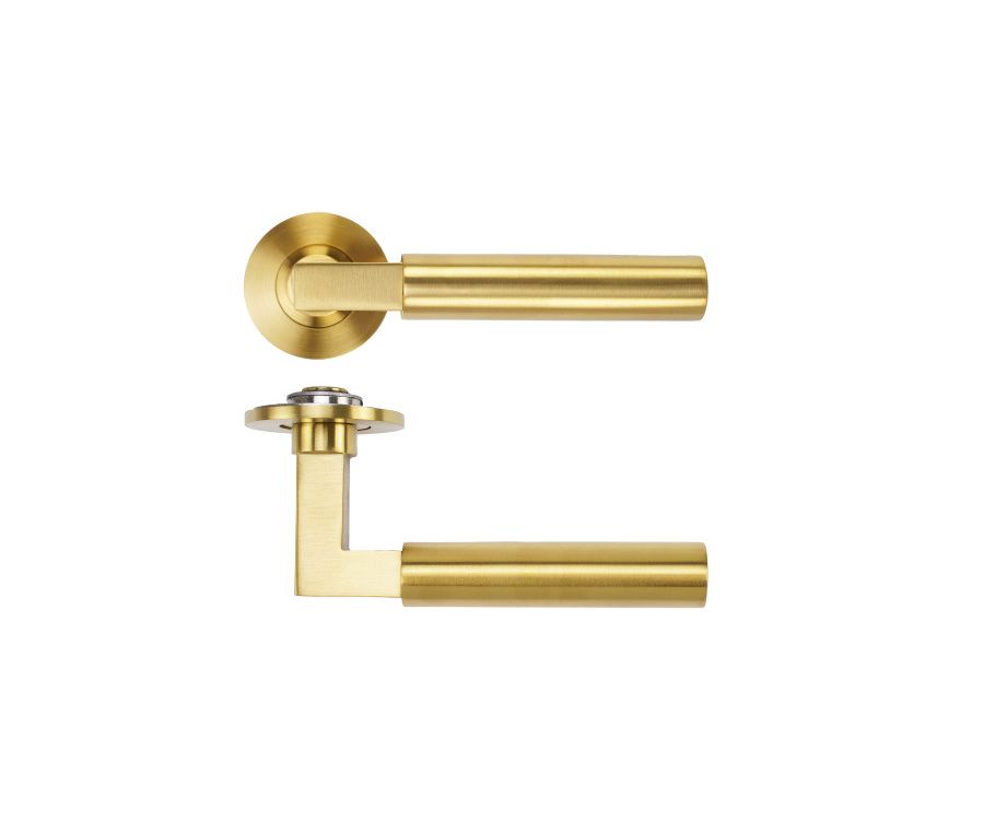 Satin Brass PVD Garda Lever on 4mm Round Slim Rose | RT050-SLIM-PVDSB