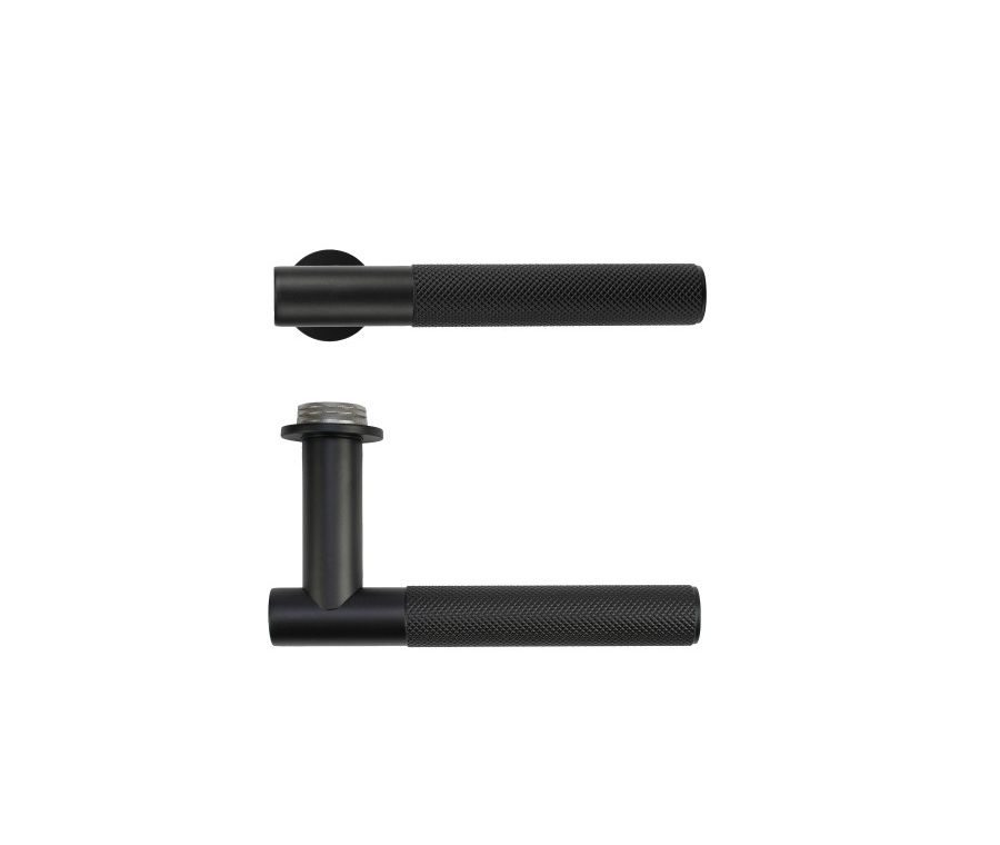 Powder Coat Black Orta Lever on 32mm Round Mini Rose | RT060-MINI-PCB