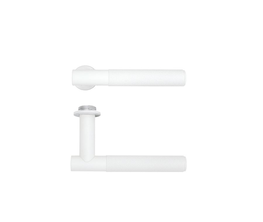 Powder Coat White Orta Lever on 32mm Round Mini Rose | RT060-MINI-PCW