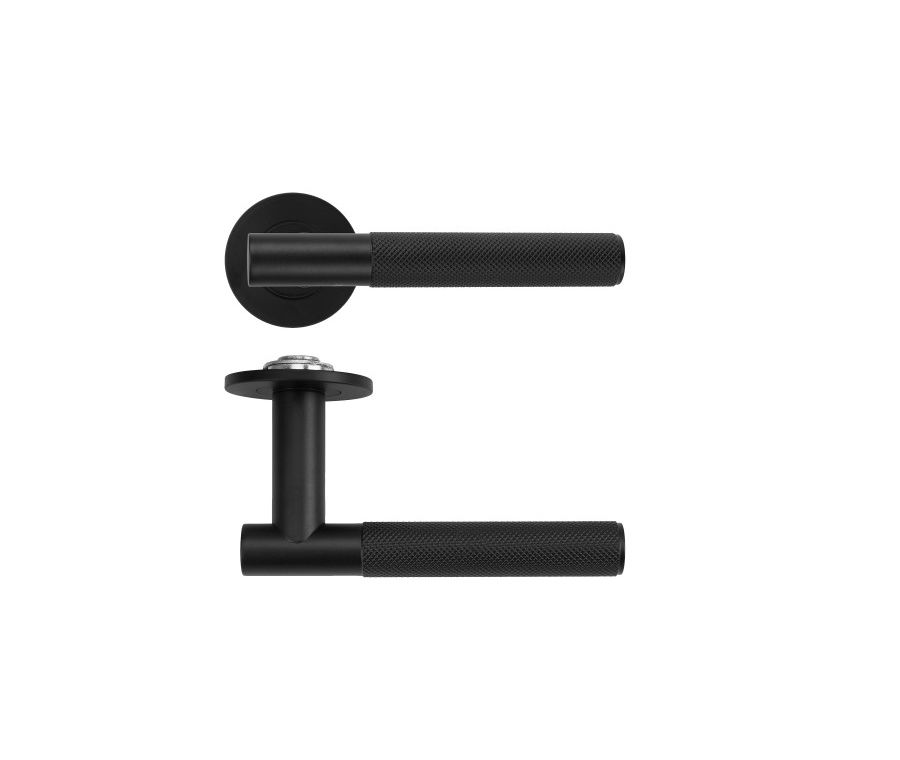 Matt Black Orta Lever on 4mm Round Slim Rose | RT060-SLIM-PCB
