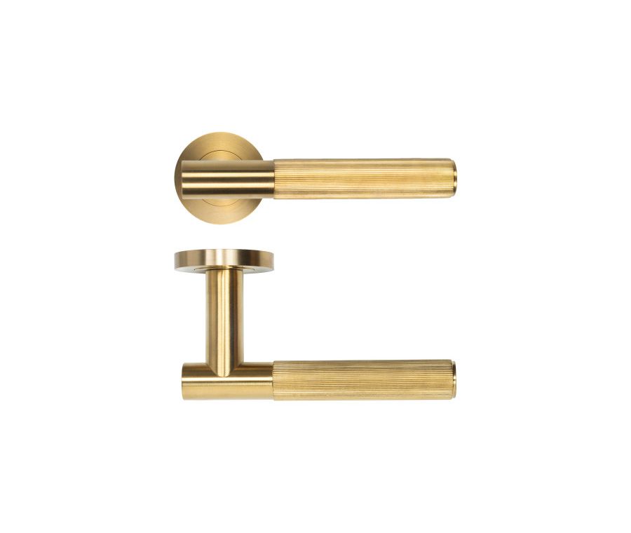 Set Satin Brass PVD Idro Lined Lever on Round Rose | RT070PVDSB