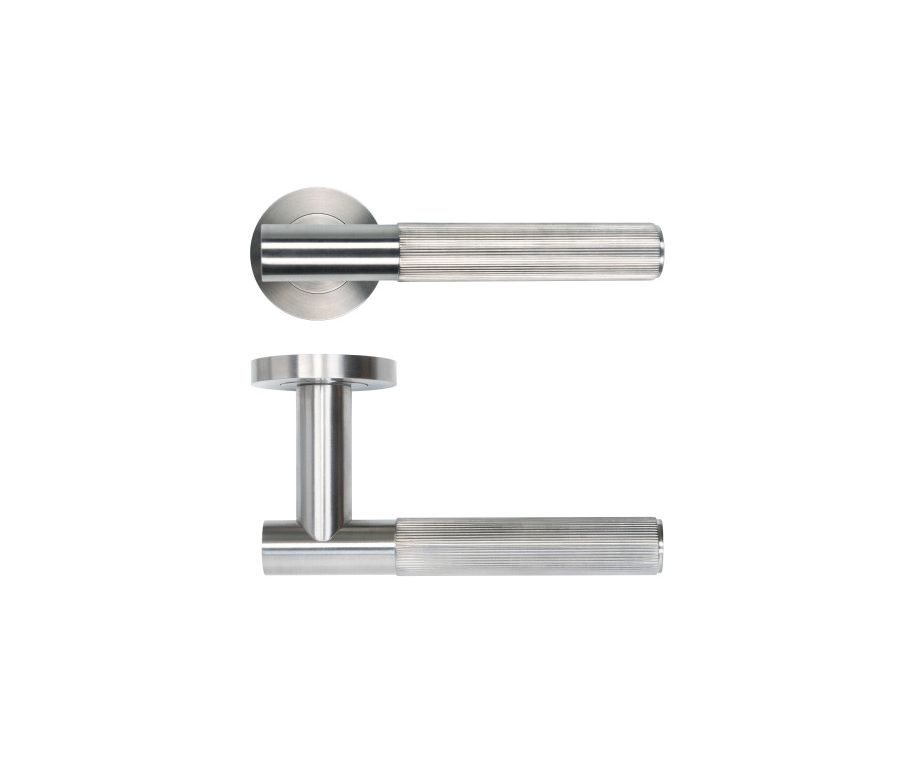 Set Satin Stainless Steel Idro Lined Lever on Round Rose | RT070SS