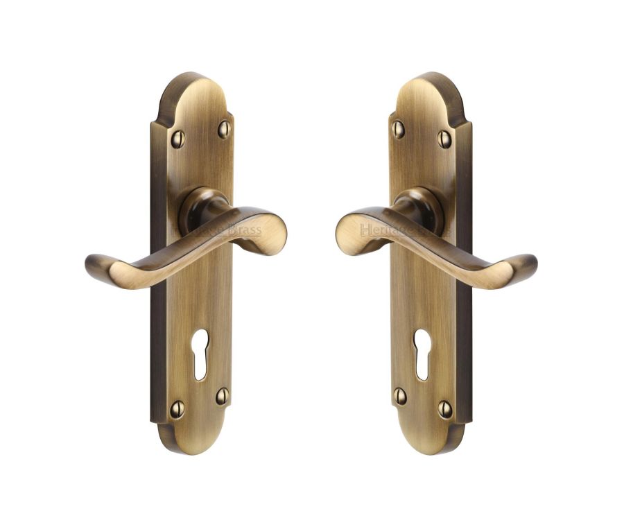 Heritage Brass Antique Brass Savoy Door Handle on Plate - Lever Lock