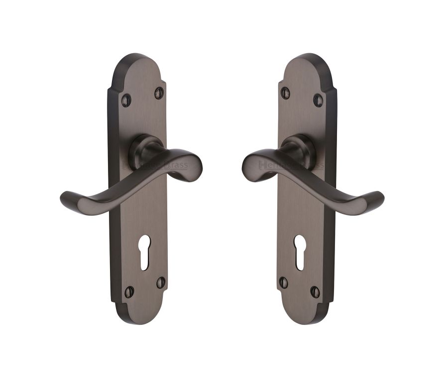Heritage Brass Matt Bronze Savoy Door Handle on Plate - Lever Lock