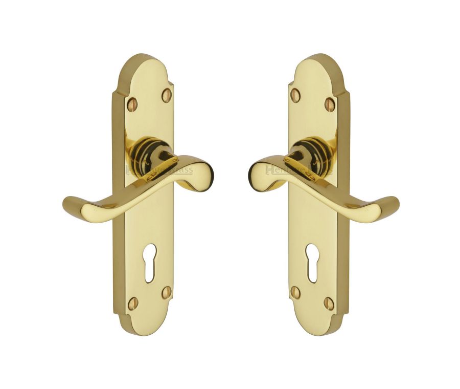 Heritage Brass Polished Brass Savoy Door Handle on Plate - Lever Lock