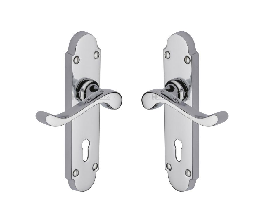 Heritage Brass Polished Chrome Savoy Door Handle on Plate - Lever Lock